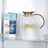 BRWINASLL Glass Water Pitcher With Lid,1.8 Liter 63 OZ Glass Water Jug, Fridge-friendly iced tea pitcher, keeps out smells, heat-resistant glass pitcher with lid and spout