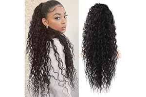SEIKEA Highlight Drawstring Ponytail Extension, PT005 Isabella 26" Long Bohemian Curly Pony Tail Multi Layered Light Soft Clip in Hair Extensions Ponytail Natural Synthetic Hairpiece Black Brown