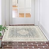 2x3 Entryway Rug Non-Slip Washable Thin Indoor Vintage Rug Low-Pile Floor Carpet for Entrance Bedroom Kitchen Bathroom Beige Grey