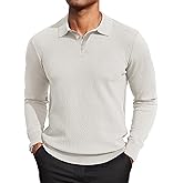 COOFANDY Men's Knit Polo Sweater Long Sleeve Casual Collared Quarter Button Golf Waffle Textured Sweater