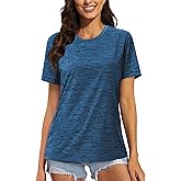 MAGCOMSEN Women's Workout Shirts Crewneck Short Sleeve Moisture Wicking Lightweight Tops for Gym Athletic Sports