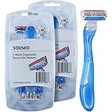 Amazon Brand - Solimo 3-Blade Disposable Razors for Women, 6 count (2 packs of 3)