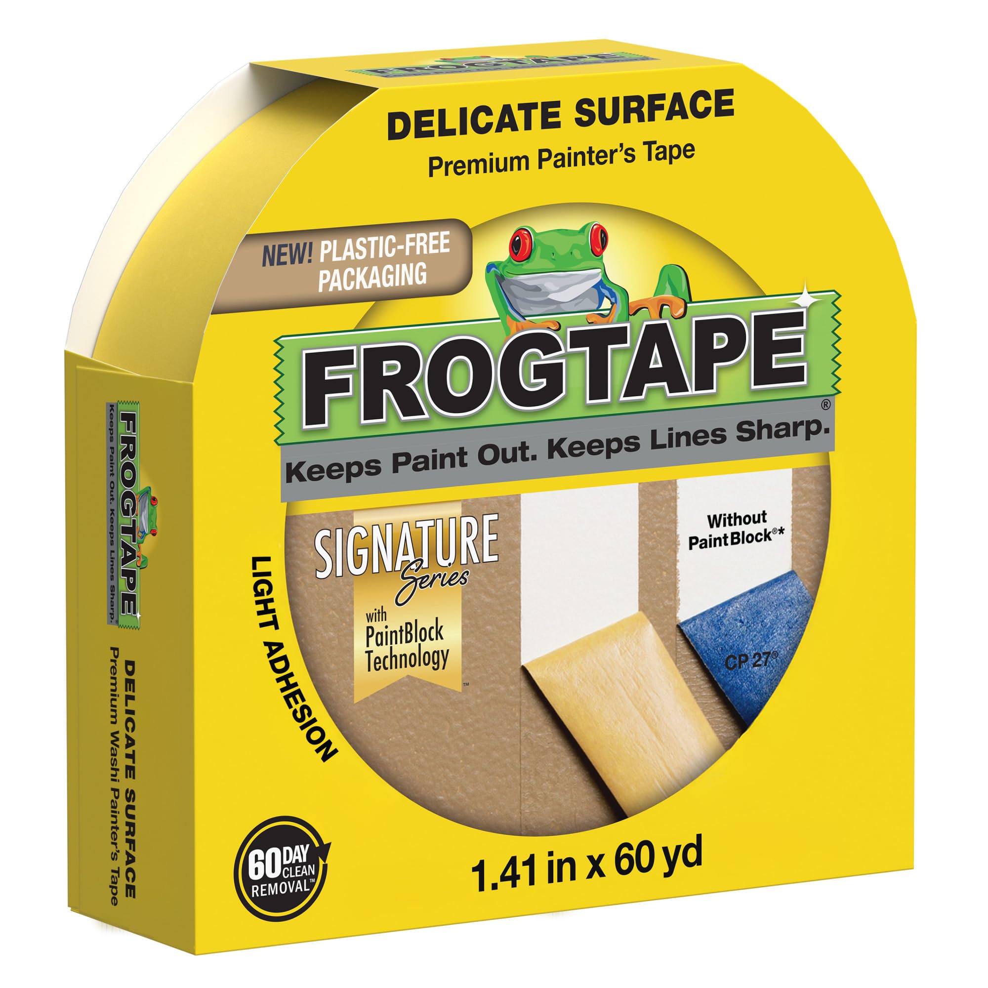 280221 Delicate Surface, Multi-Use Painter's Tape with PAINTBLOCK, Low Adhesion, 1.41 inch width, Yellow