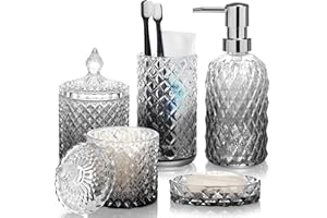 Bathroom Accessories Set, 5Pcs Glass Bathroom Accessories with Glass Soap Dispenser, Soap Dish, Toothbrush Holder, Tumbler, C