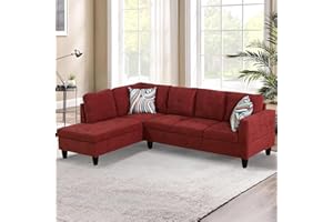 SumKea L-Shaped Sectional Sofa Set Luxurious Flannelette 5-seat Couches, Durable and Comfortable, Space-Saving Design Perfect for Modern Living Room, Apartment, Red