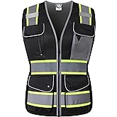 HATAUNKI Reflective Safety Vest for Women Mesh High Visibility Vest with 8 Pockets and Front Zipper High Vis Vest Work Vests Meets ANSI/ISEA Standards(Black-16, Medium)