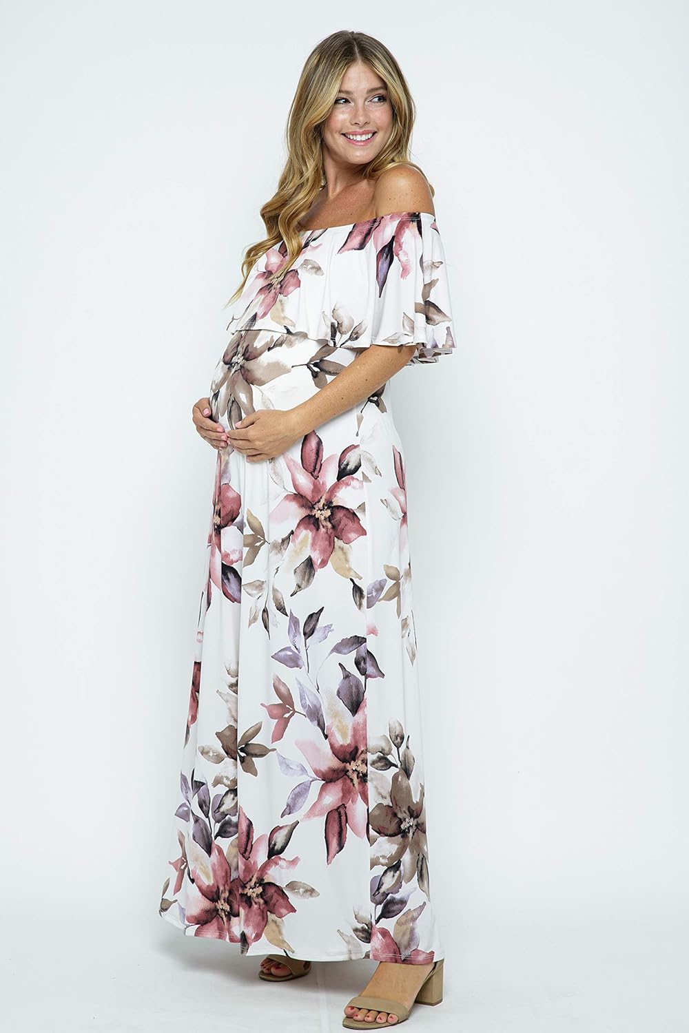 HELLO MIZ Women's Ruffle Off The Shoulder Maxi Maternity Dress - Made in USA at  Women’s Clothing store