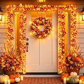 Runleo 2 Pack Fall Decorations for Home Maple Leaf Lights Total 20ft 40 LED | Multicolored Battery Operated Fall Leaves Garland with Light String Autumn Harvest Table Indoor Halloween Thanksgiving Decor