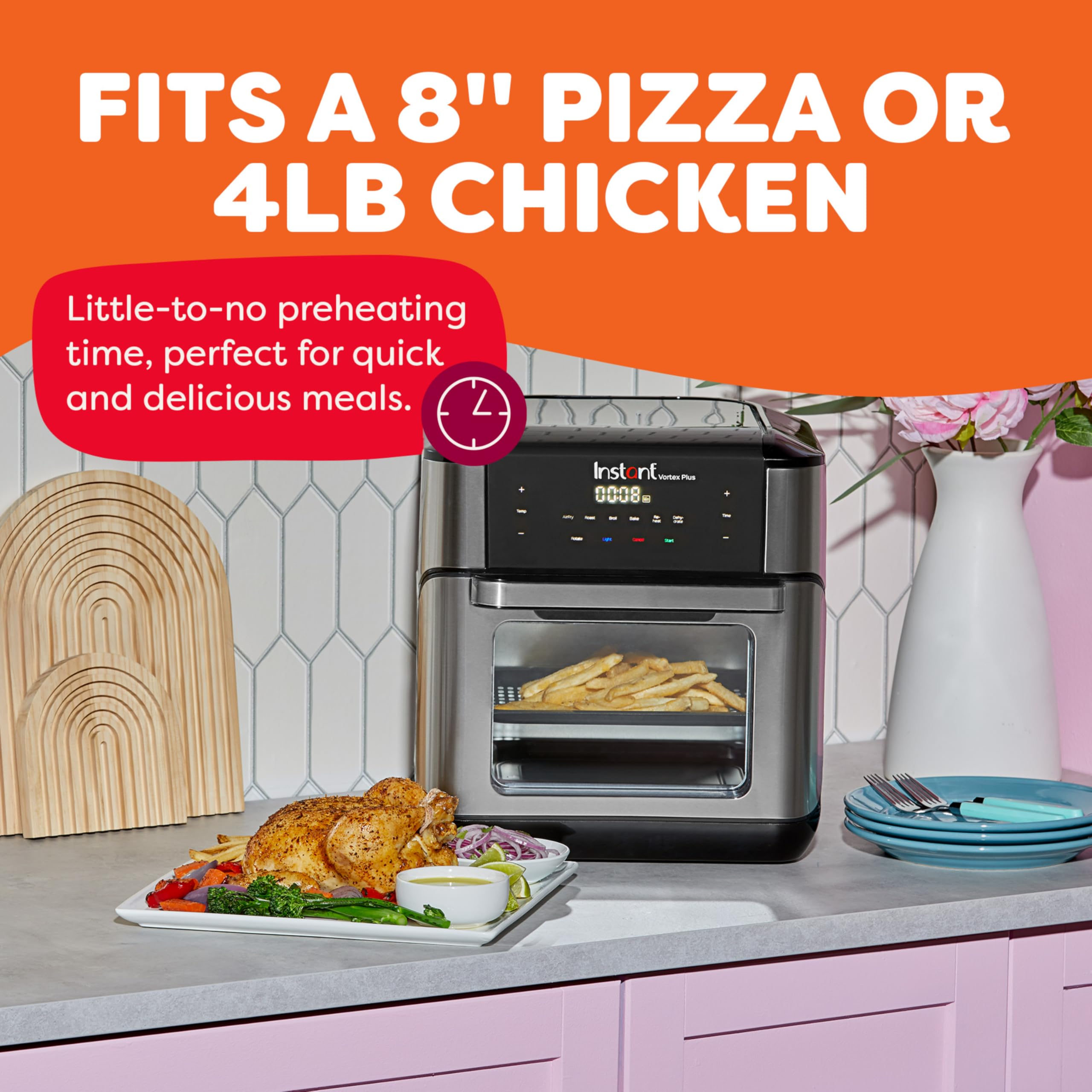 Freidora de aire Instant Pot 10QT, funciones 7 en 1 con tecnología EvenCrisp que crujiente, asa, hornea, asa, deshidrata, recalienta y asa, incluye más de 100 recetas en la aplicación, acero inoxidable