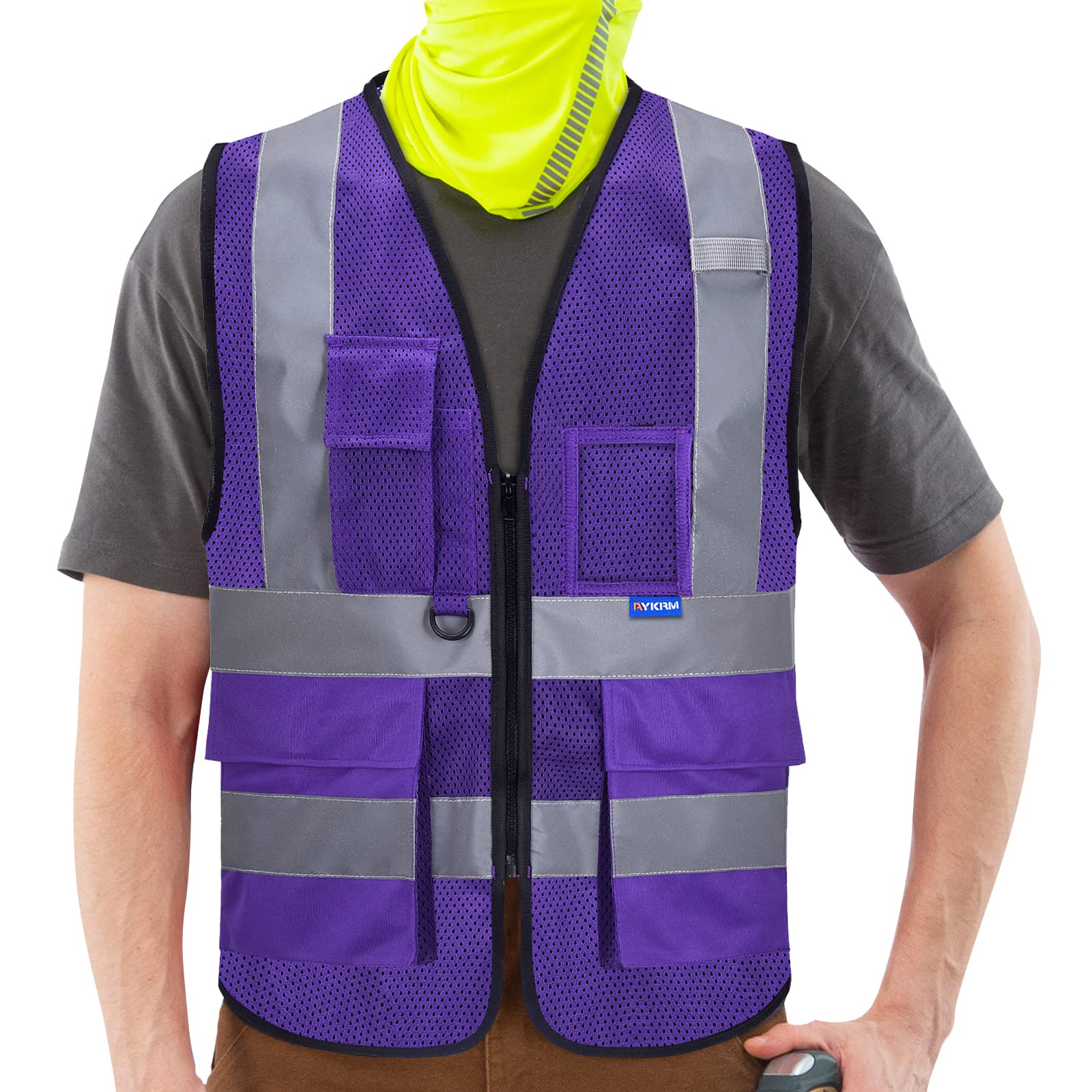 Photo 1 of A-SAFETY High Visibility Mesh Safety Reflective Vest with Pockets and Zipper,Hi Viz Work Vest for Men Women (Purple Mesh XL)