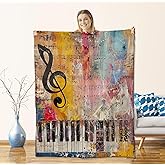 cromcu Vintage Piano Blanket for Music Lovers Musicians Students Teens,Flannel Blankets Gifts,Colorful Note and Musical Instrument Throws for Sofa Couch Living Room Soft Warm Bedroom Decor 60"x50"
