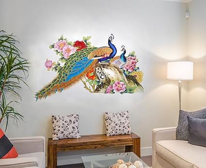 Decals Design Peacock Birds Nature Wall Sticker (PVC Vinyl, 60 cm x 90 cm),Multicolour