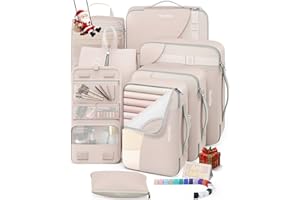 OLARHIKE 10 Set/8 Set Packing Cubes for Travel,Gifts for Women Mom at Christmas,AntiTearing Suitcase Organizers for Luggage with Shoe & Hook Toiletry Bag,Vacation Essentials & Accessories for Cruise Ship,Cream