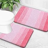 OLANLY Bathroom Rug Set 2 Piece, Soft Absorbent Microfiber Bath Mats and U-Shaped Contour Toilet Rug, Non-Slip, Machine Wash Dry, Plush Shaggy Bath Mats for Bathroom (24"x16"+24"x20", Pink)