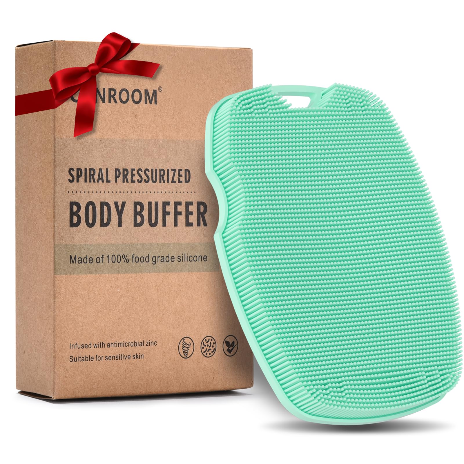 Canroom Silicone Body Scrubber - Anti Zinc Infused-Highly Elastic Bristles Exfoliating Body Scrubber for Shower Body,Cellulite Reduction,Blood Circulation - Green