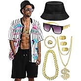80s 90s Outfit for Men, Hip Hop Costume Baseball Jersey Shirt Shorts Rapper Accessories 1990s Party Costume