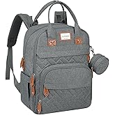 LANDICI Diaper Bag Backpack, Multifunction Baby Diaper Bags with Changing Pad, Stroller Straps & Pacifier Case, Travel Essentials Back Pack for Mom Dad Boy Girl, Large Capacity, Waterproof, Grey