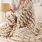 Battilo Rabbit Faux Fur Throw Blanket for Couch, Soft Fluffy Ruched Fur Blanket, Cozy Thick Warm Fuzzy Decorative Mink Blanket for Bed Chair Sofa 50"x60"(Tip Dye Yellow)