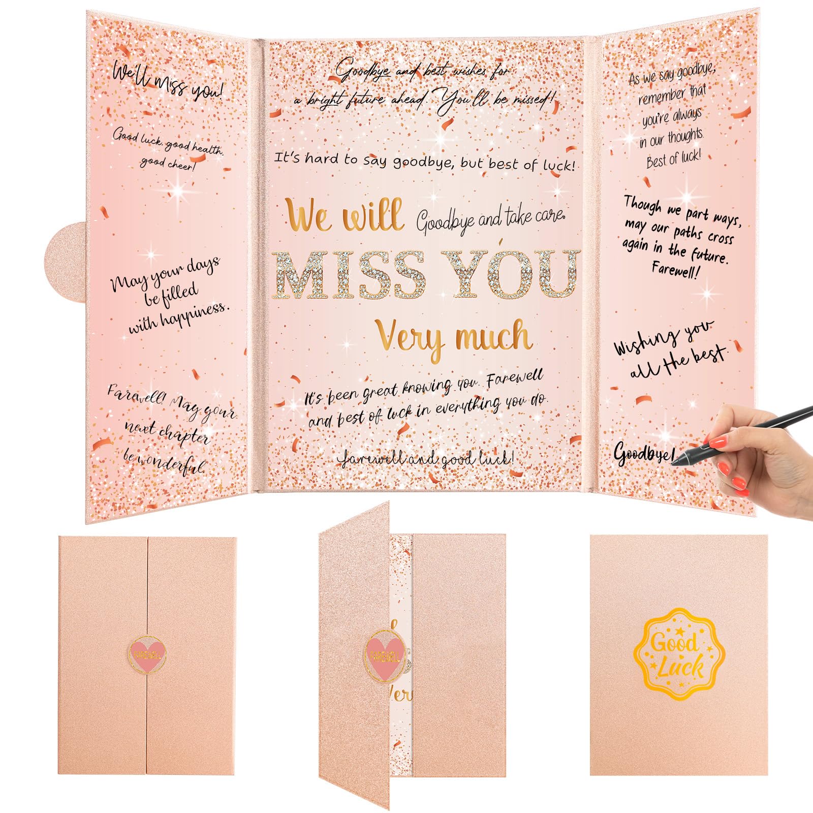 Farewell Guest Book Rose Gold Farewell Gifts for Coworkers Friends We Will Miss You Signing Guestbook Alternative Retirement Going Away Signature Sign Card Board Keepsake Party Decorations for Women