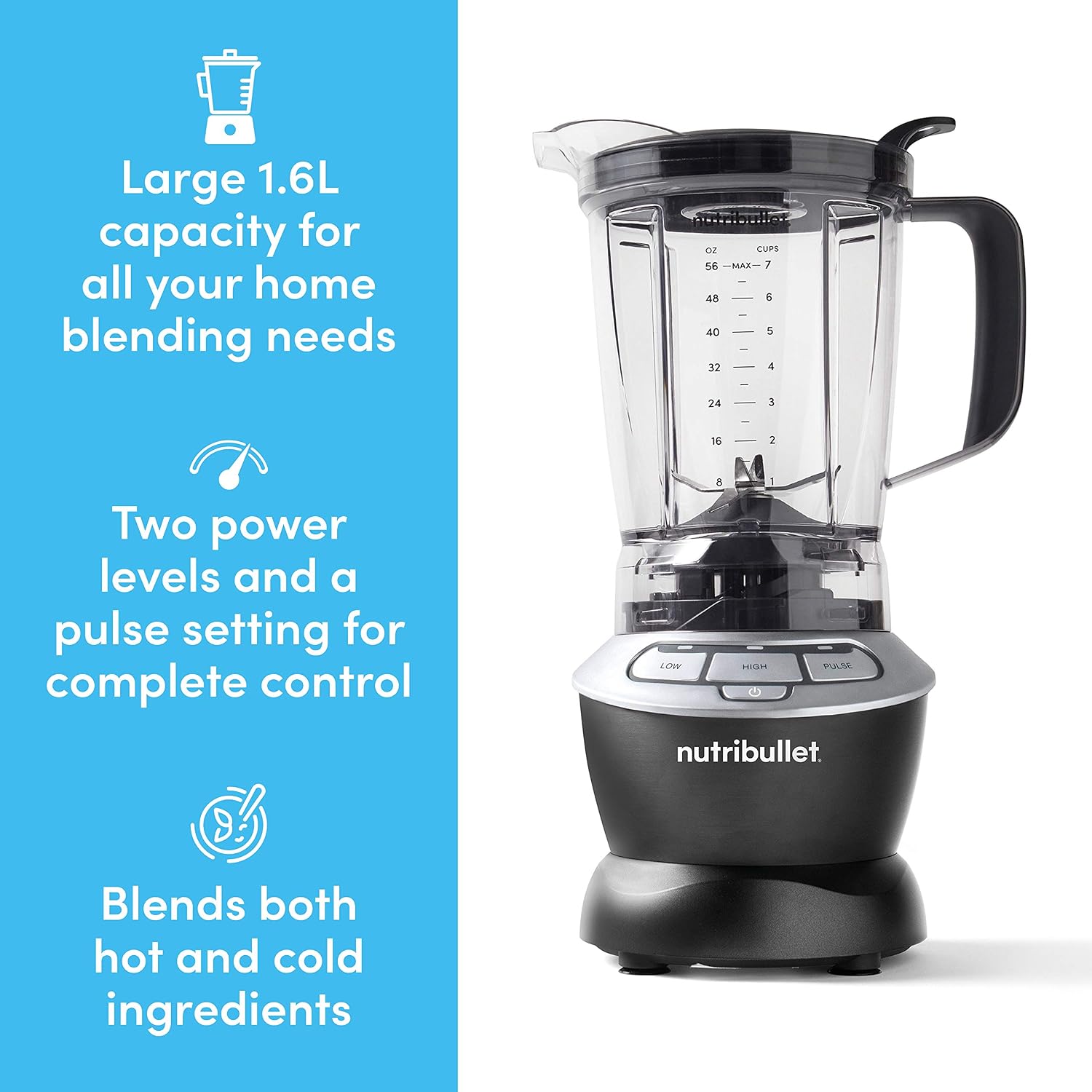 nutribullet Hot and Cold Blender, Full Size 1.6L Jug Blender, Includes Powerful 1000W Base, Pitcher Lip & Vented Lid Cap - Image 3