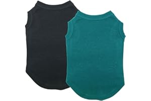 Chol&Vivi Dog Shirts Clothes, 2pcs Plain Dog T Shirt Vest, Cotton, Black and Dark Green, XXXL (32' Chest), Unisex