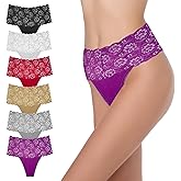 GAREDOB High Waisted Thong Underwear Tummy Control Panties Cotton Lace Thongs Size S-4XL