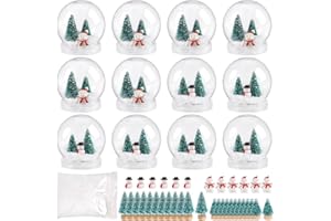 Auihiay 12 Set Clear Plastic Snow Globes Kit with Christmas Tree, Snow Flakes, Snowman for DIY Snow Globes Home Decoration Crafts