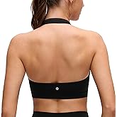 CRZ YOGA Butterluxe Halter Sports Bras for Women - Scoop Neck Padded Open Back Yoga Crop Gym Tops Low Impact