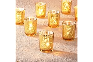 Homemory 12 Pcs Gold Votive Candle Holders, Mercury Glass Candle Holder, Tealight Candle Holders for Table Centerpieces, Baby Shower, Party, Anniversary, Wedding, Home Decor, Halloween, Christmas