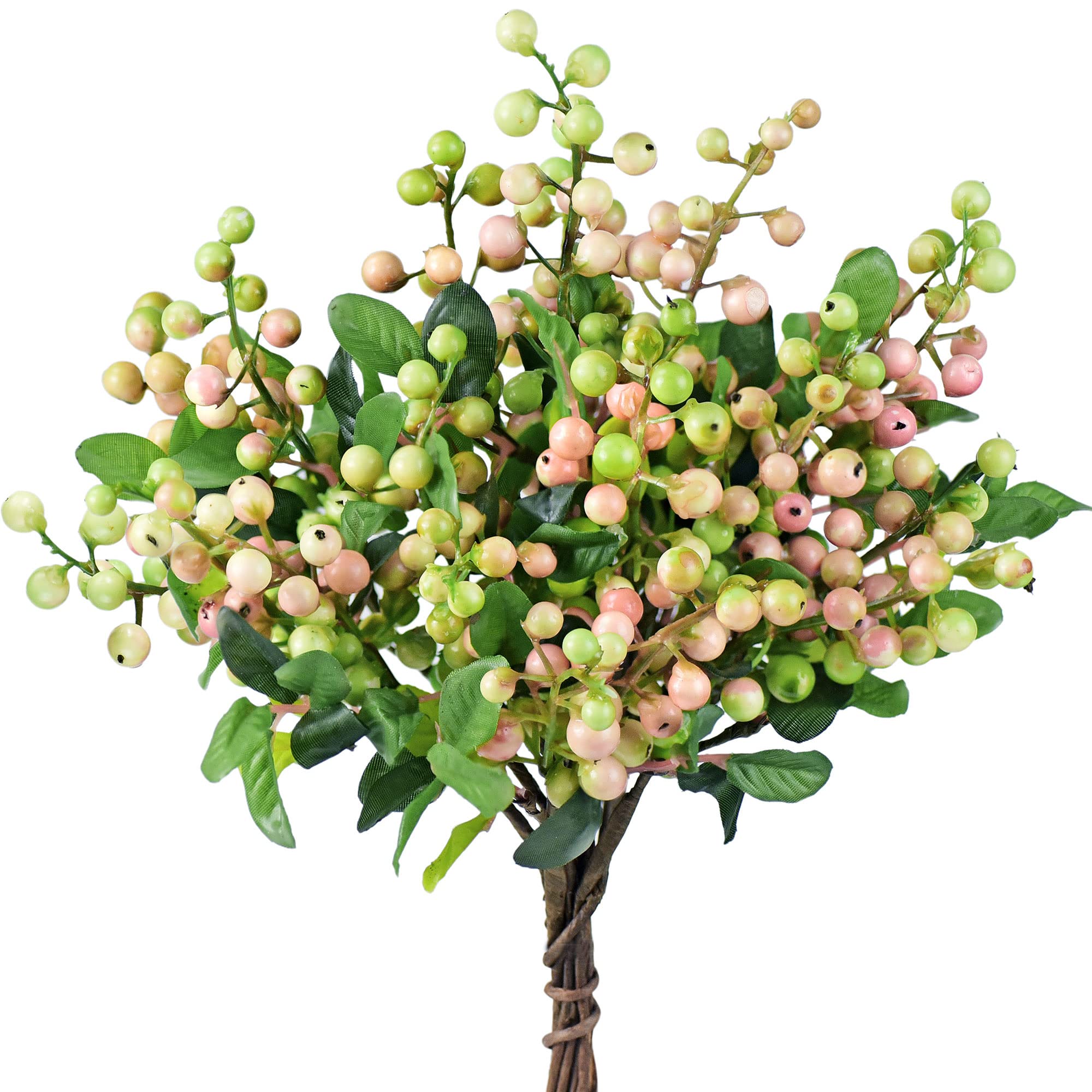 FiveSeasonStuff Real Touch Artificial Holly Berries Flower Arrangements, Christmas Wreath Decorations 10 Stems (Pink and White)