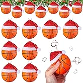 Leyndo 12 Pcs Sport Balls Christmas Ornaments Bulk Basketball Football Ornaments with Removable Santa Hat for Christmas Tree Decorations Xmas Tree Hanging for Party Gift Filler (Basketball)