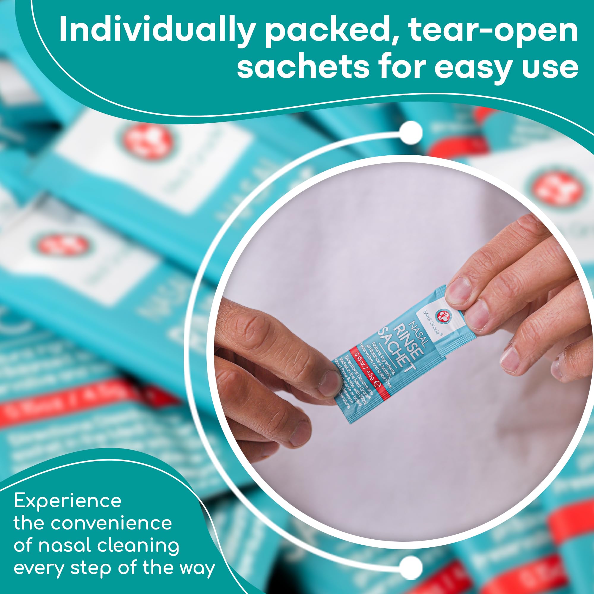 Medi Grade Sinus Rinse Packets – Nasal Rinse Essentials Kit of 130 x Salt Packets and Convenient Storage Bag - Enjoy Effortless Nasal Irrigation at Home or On The Go with Our Neti Pot Salt Packets