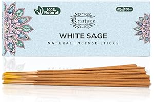 Raajsee White Sage Incense Sticks, 100%-Natural Charcoal Free Organic Non Toxic Clean Burning Handmade Insence Sticks 100 gm Pack, Meditation Gifts – Spritual Cleansing