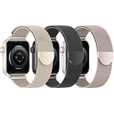BELONGME 3 Pack Mesh Loop Compatible with Apple Watch Bands for Women Men 40mm 41mm 38mm 42mm 44mm 45mm 49mm 46mm Series 11 10 9 8 7 6 5 4 Ultra3 SE3 2, Stainless Steel Metal Magnetic Strap for iWatch