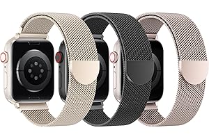 BELONGME 3 Pack Mesh Loop Compatible with Apple Watch Bands for Women Men 40mm 41mm 38mm 42mm 44mm 45mm 49mm 46mm Series 11 10 9 8 7 6 5 4 Ultra3 SE3 2, Stainless Steel Metal Magnetic Strap for iWatch