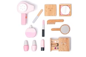 umu Wooden Beauty Salon Toys for Girls Makeup Playset 12 Piece Kit with Makeup, Brush, Mirror and Cosmetics Case, Best Gift for 3, 4, 5+ Girls Kids