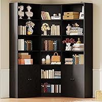 IRONCK Corner Bookshelf and Bookcase with 2 Storage Cabinets and 7 Tier Shelves, 71" Height Storage Shelves Corner Combinatio