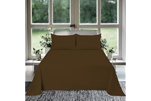 RECCI 3Pcs Flat Sheet Oversized (132 X 110) 800 Thread Count 100% Egyptian Cotton Luxury Quality Bedding Flat Sheet Chocolate Solid