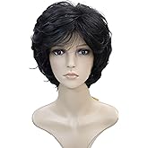 Wiginway Short Layered Shaggy Wavy Wigs Full Synthetic Bob Capless Wigs for White Women Natural Black