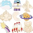 Jetec 27 Pieces Outer Space Crafts Unfinished Wooden Cutouts Space Themed Party Favor Rocket Planet Astronaut Alien DIY Wood Painting Art Project for Classroom Home Halloween Christmas Decoration