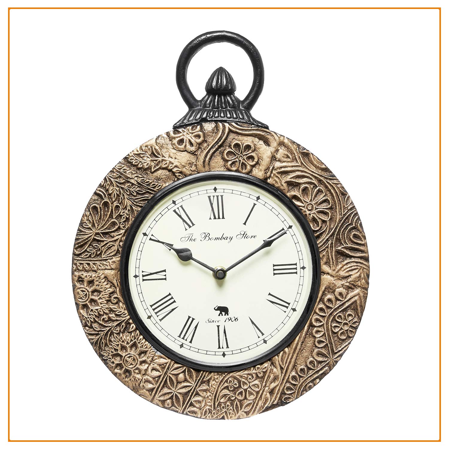 Buy The Bombay Store Wooden Handcarved Wall Clock 5 cm x 24 cm x 32