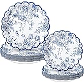 JarThenaAMCS 50Pcs Blue and White Floral Paper Plates Chinoiserie Vintage Flowers Scalloped Disposable Plates Decorative Dinner Plates for Birthday Baby Shower Wedding Table Decor