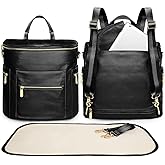 miss fong Diaper Bag Backpack Baby Diaper Bag, Large Leather Diaper Backpack with 16 Pockets Travel Diaper Bag with Diaper Changing Pad, Stroller Straps & 2 Insulated Pockets(Convertible, Black)