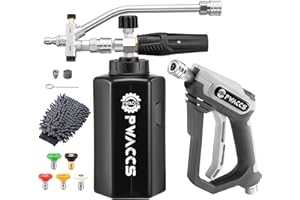 PWACCS Pressure Washer Foam Gun with Dual Connector Accessory, Short Power Washer Gun Foam Cannon and Double Tip Attachment Car Wash Kit, 1/4" Quick Connector, M22 Male Inlet, 4000 PSI, 1.5 Liter