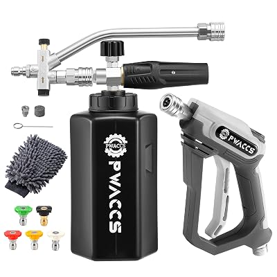 PWACCS Pressure Washer Foam Gun with Dual Connector Accessory, Short Power Washer Gun Foam Cannon and Double Tip Attachment Car Wash Kit, 1/4" Quick Connector, M22 Male Inlet, 4000 PSI, 1.5 Liter