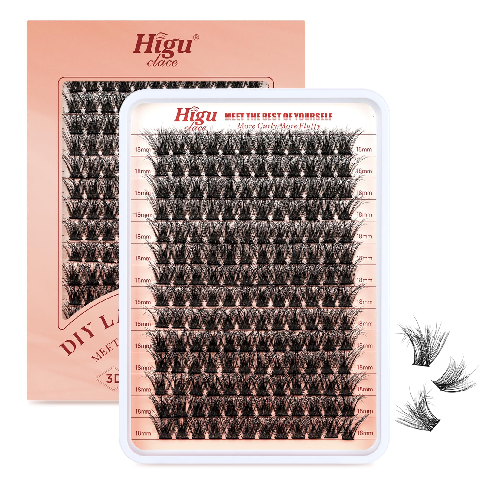 Higu clace Lashes Cluster, individual eyelashes 168pcs lashes 3D Fluffy 18mm Eyelash Extension Individual D Curl Natural Soft False Lashes for Personal Use at Home - Voluminous 18mm — image 1