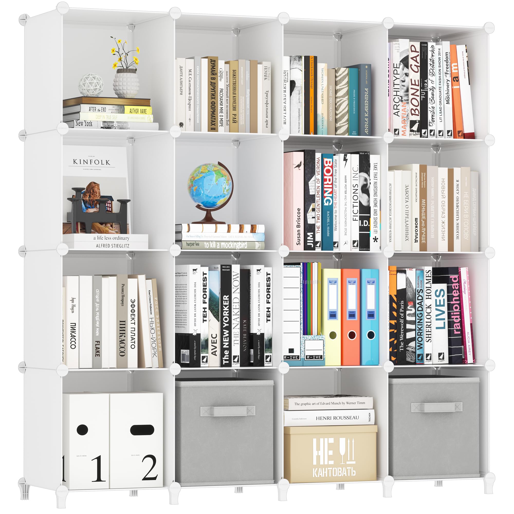 Photo 1 of HOMIDEC Book Shelf 16 Cubes Bookcase Bookshelf Cube Storage Organizer Portable Display Bookshelf Kids Bookshelf Book Case for Study Room,Bedroom,Office,Living Room,Closet (47.2x11.8x47.2 inch)