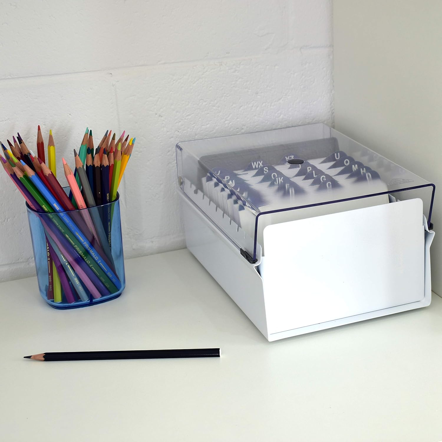 Acrimet 4'' X 6'' Card File Holder Organizer Box Metal Base Heavy Duty (AZ Index Cards 155mm width x 115mm height and Divider Included) (White Color with Clear Crystal Plastic Lid Cover) - Image 4