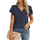 Fayenne Womens Tops Dressy Casual V Neck Ruffle Short Sleeve Blouse Business Casual Tops Chiffon Flowy Shirt Cute Summer Tops