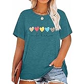 Anbech Womens Plus Size Tops Short Sleeve Casual T-Shirt Kindness Flowers Print Pullover Tunic 1X-5X